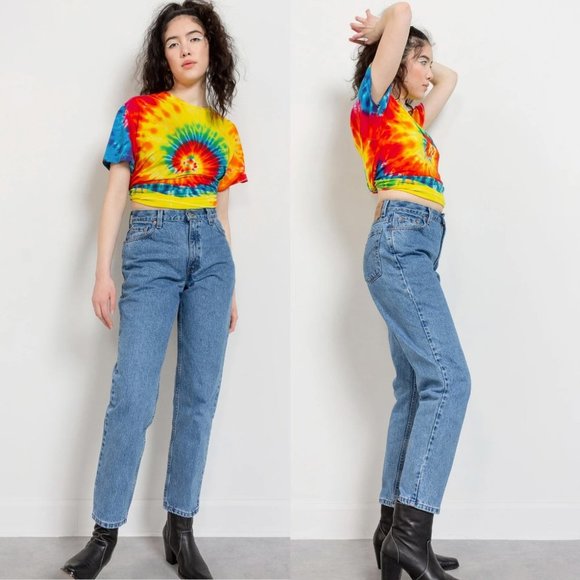 Levi's Denim - VINTAGE Levi's 550 High Rise Relaxed Fit Straight Leg Tapered Jeans 90s Blue, 25